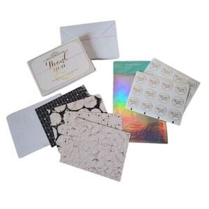 New elegant simple 28 Pc Set Gold White cream Thank You Card Envelope Stickers